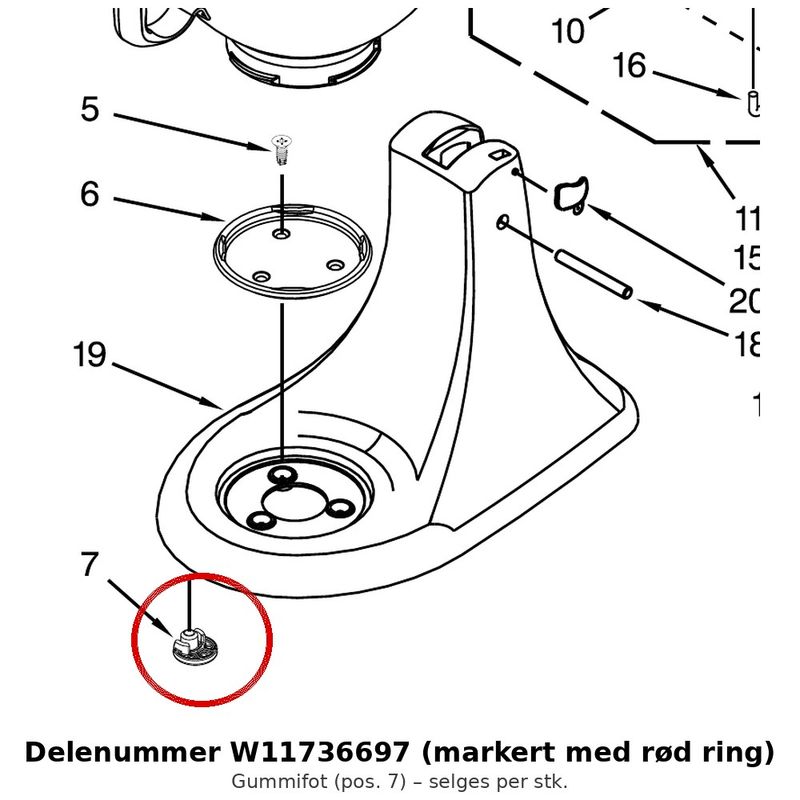 KitchenAid W11736697 – Gummifot vippehode-kjøkkenmaskin